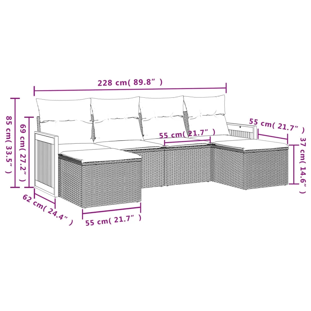 Set Divano da Giardino 6 pz | Set Salotto da Giardino con Cuscini Grigio in Polyrattan