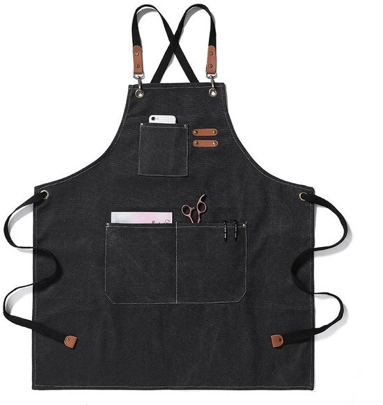 Apron da Cucina con Strappi Regolabili e 3 Tasche - Dimensioni 75x68cm - Nero
