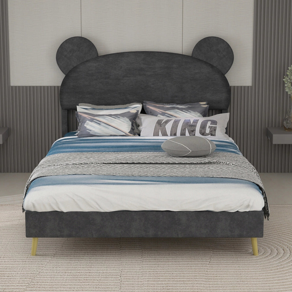 Letto imbottito 140x200 grigio - Xylo - Con testiera morbida