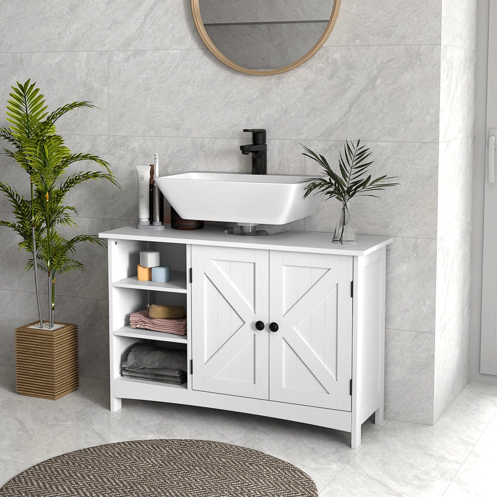 Mobiletto Sottolavabo con 2 Ante e Ripiani Regolabili ¨C Minimal ¨C 90x30x60 Bianco