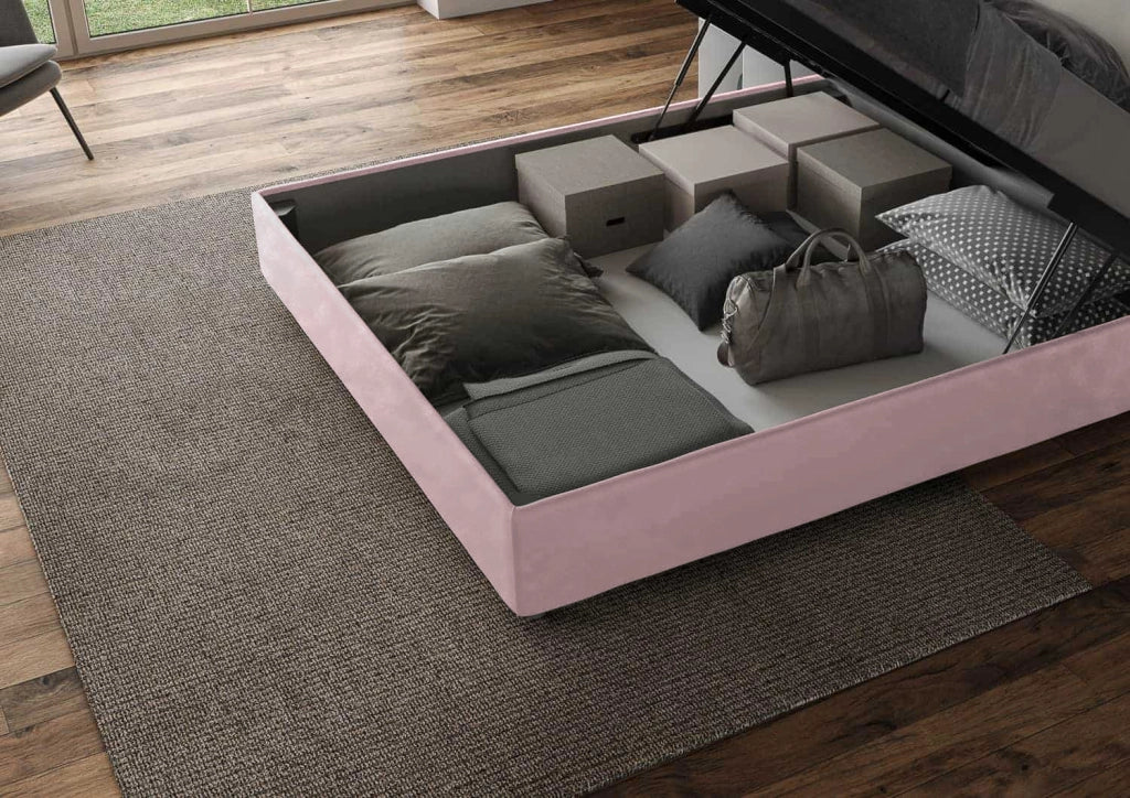 BS COM Letto queen size contenitore imbottito 150x210 microfibra glicine
