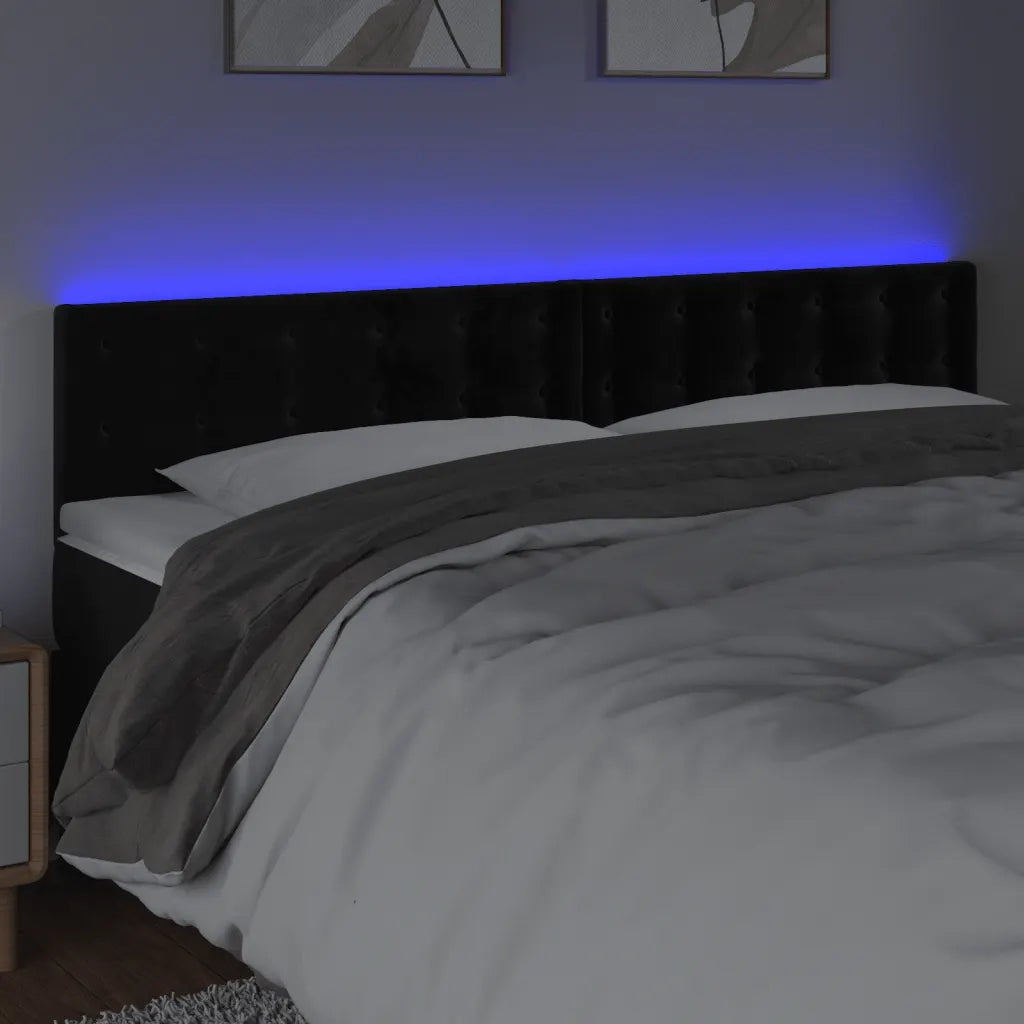 Testiera a LED Nera 200x5x78/88 cm in Velluto 3122114