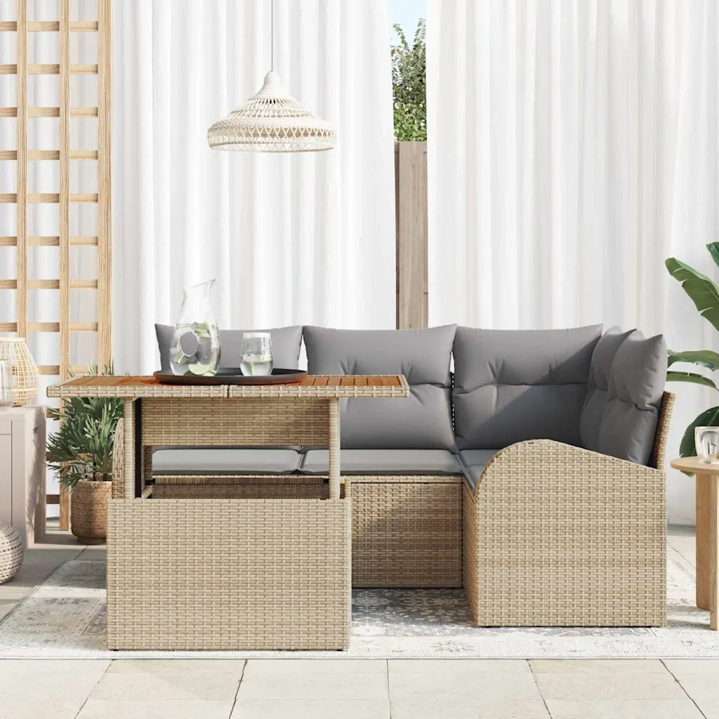 Set Divano da Giardino 5 pcs Beige Poly Rattan