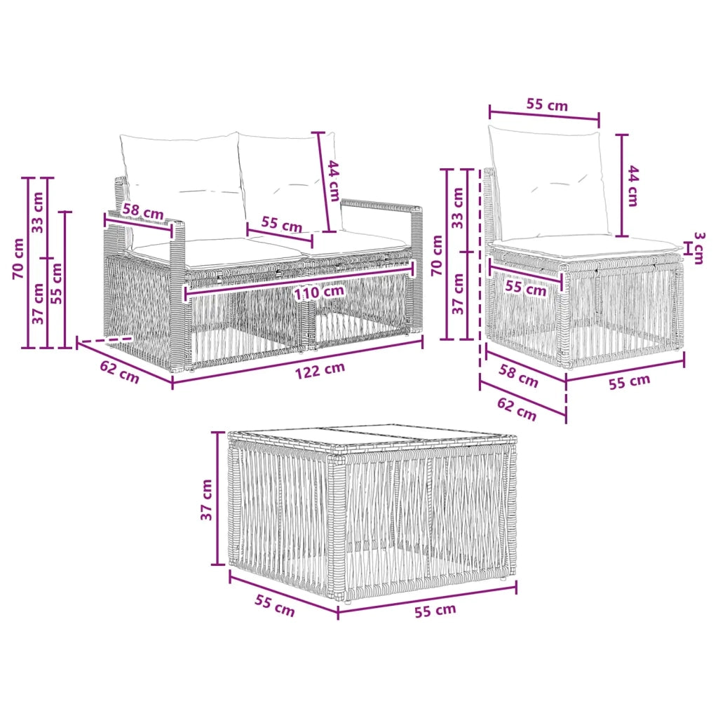 Set Divano da Giardino 8 pz Nero polyrattan 3435649