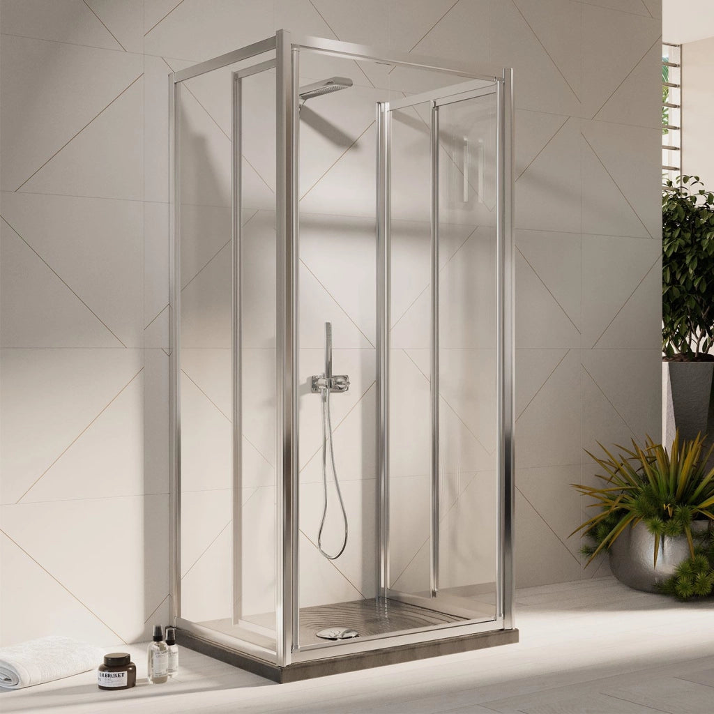 Box Doccia 3 lati 70x75x70CM H198 Cristallo Trasparente 2 Fissi+Saloon 2 Ante Battente 75 mod. West