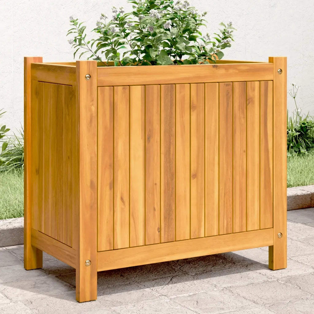 Fioriera | Cassetta per fiori | Vaso Giardino con Rivestimento 54x31x50 cm Massello Acacia