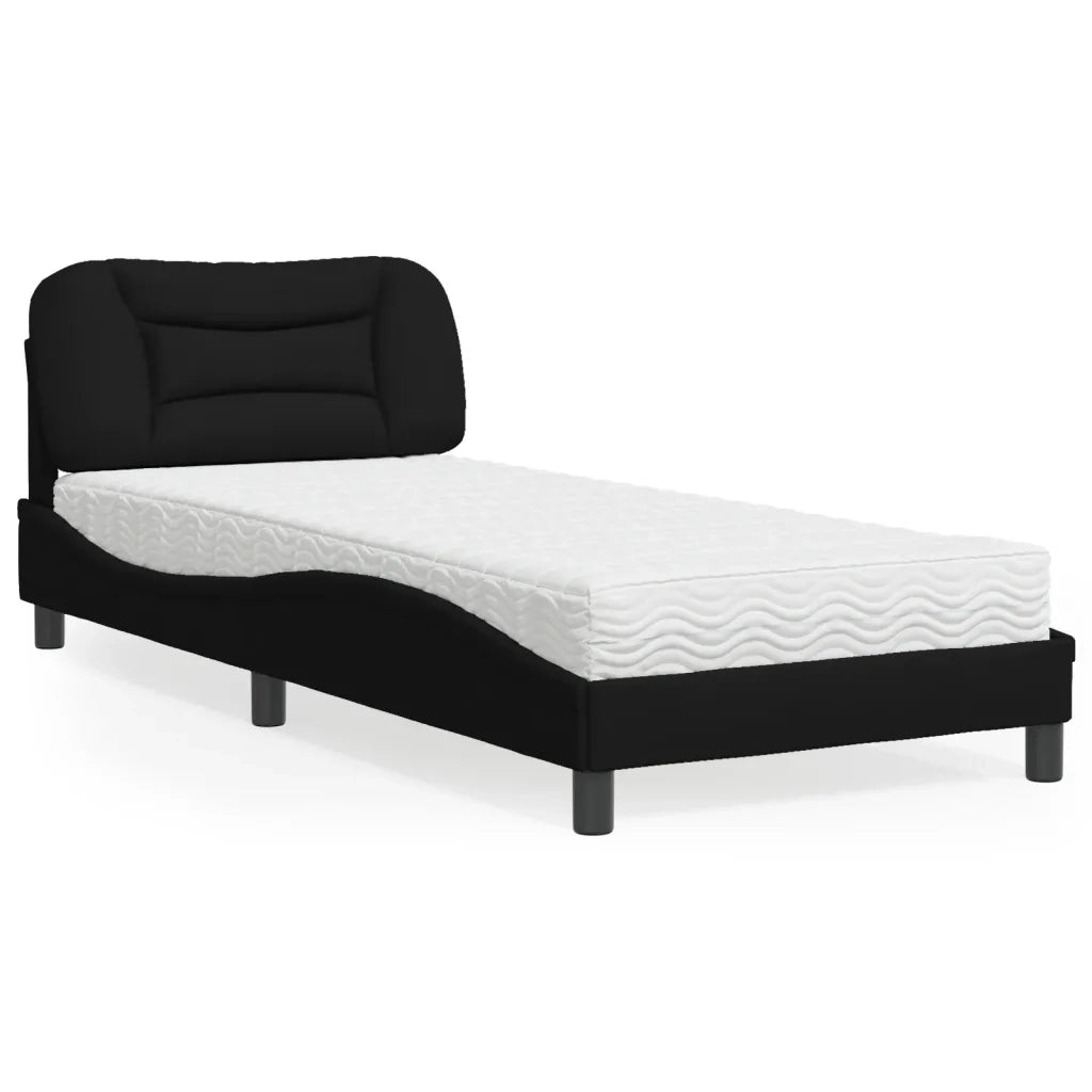 Letto con Materasso Hvar Nero 90x190 cm in Tessuto