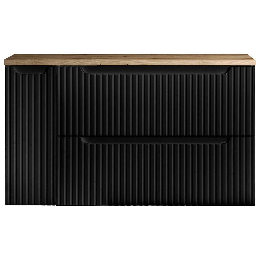 Mobile Sottolavabo da Parete NEWPORT con 2 Cassetti e Armadietto 100 x 60 x 40 cm - Nero / Effetto Rovere [en.casa]
