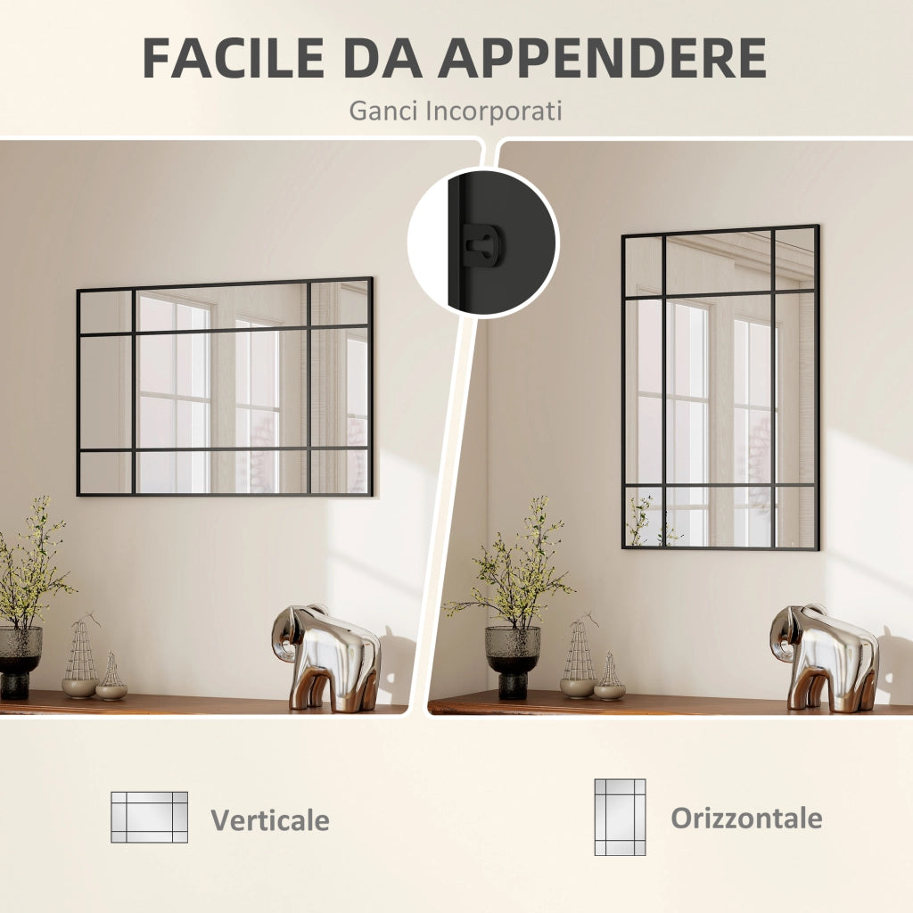 Specchio da Parete con Montaggio Verticale e Orizzontale ¨C Minimal ¨C 90x60 cm Nero