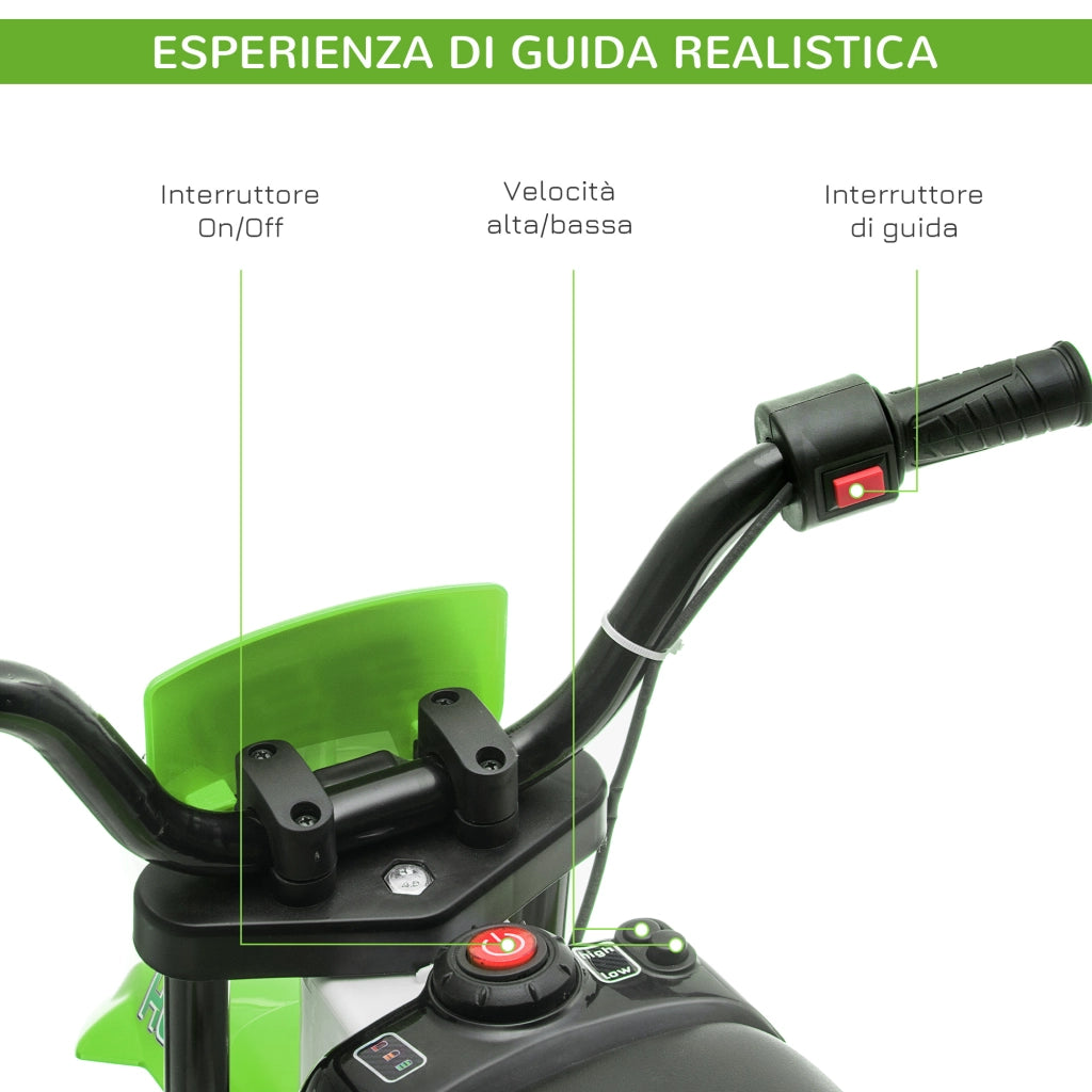 EasyComfort Moto da Cross Elettrica per Bambini con Rotelle, in PP e Metallo, 106.5x51.5x68 cm, Verde