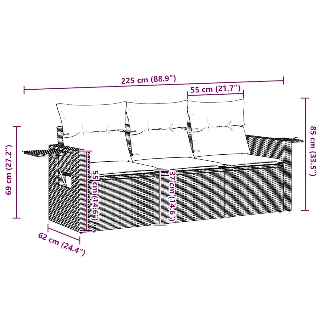 Set Divano da Giardino 3 pz | Set Salotto da Giardino con Cuscini Marrone in Polyrattan