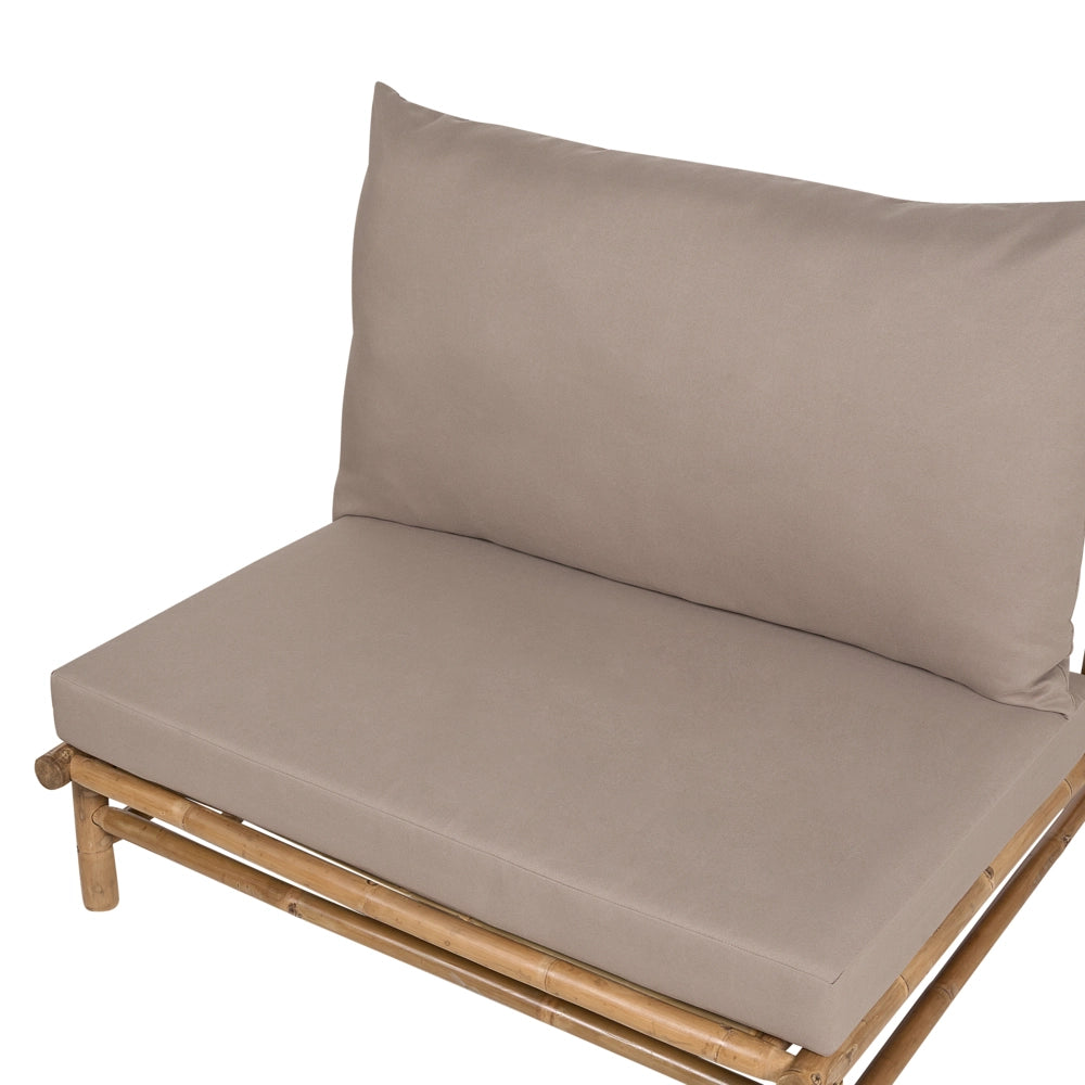 Set di 2 sedie in legno da giardino in bambù con cuscini color tortora interno ed esterno stile moderno rustico