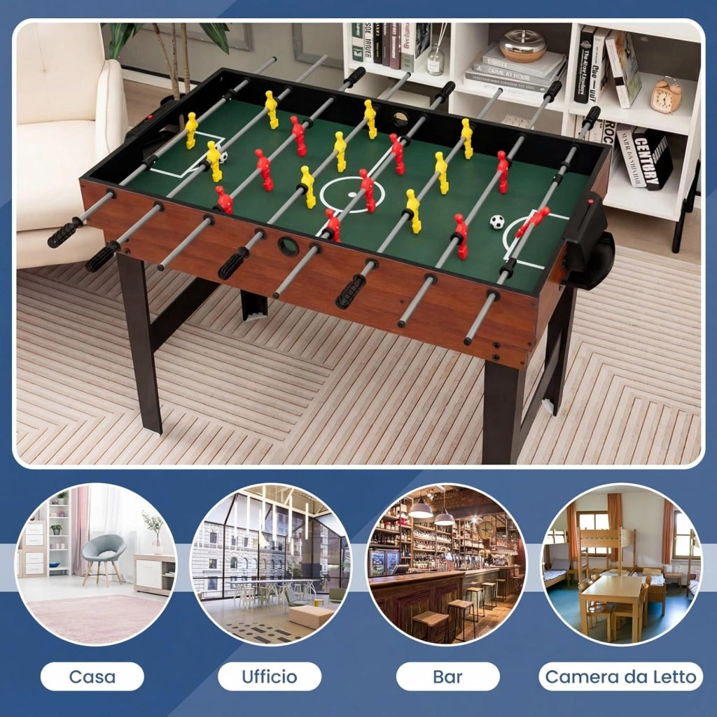 4 in 1 Tavolo Multigioco, Calcio Balilla/Tavolo da Biliardo/Ping Pong/Air Hockey, Calcetto Multigioco Impilabile per Casa Feste Bar, 125x97x83 cm