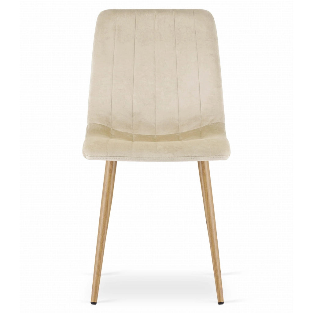 Sedia LAVA in velluto beige chiaro con gambe effetto legno