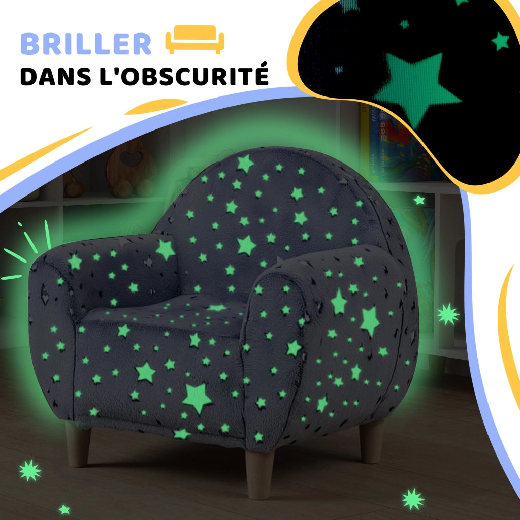 Poltrona per bambini ¨C Minimal ¨C grigio, velluto, con stelle fosforescenti