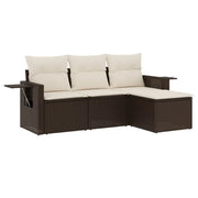 Set Divano da Giardino 4 pz | Set Salotto da Giardino con Cuscini Marrone in Polyrattan