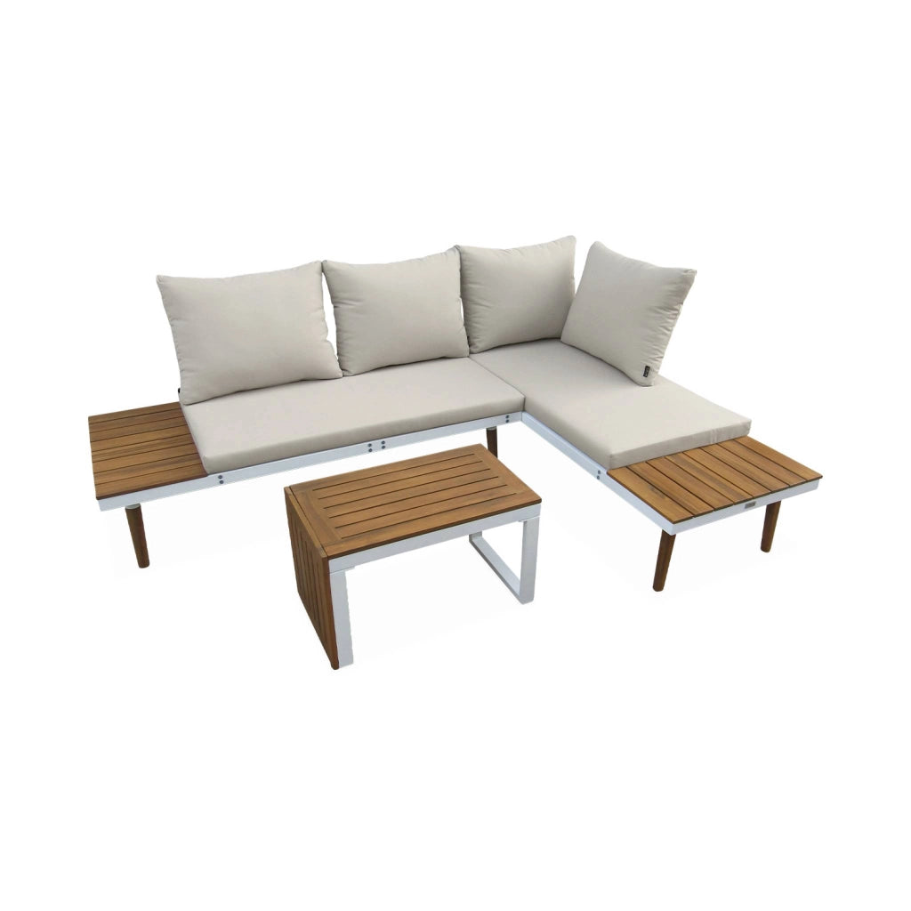 Salotto da giardino in alluminio e acacia,  4 posti, bianco