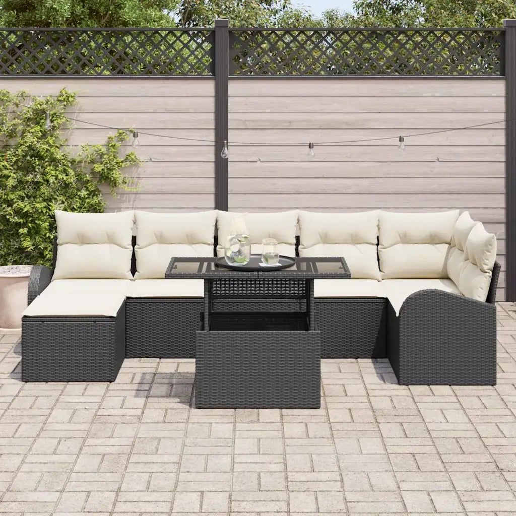Set Divano da Giardino 8 pcs Nero e Crema polyrattan