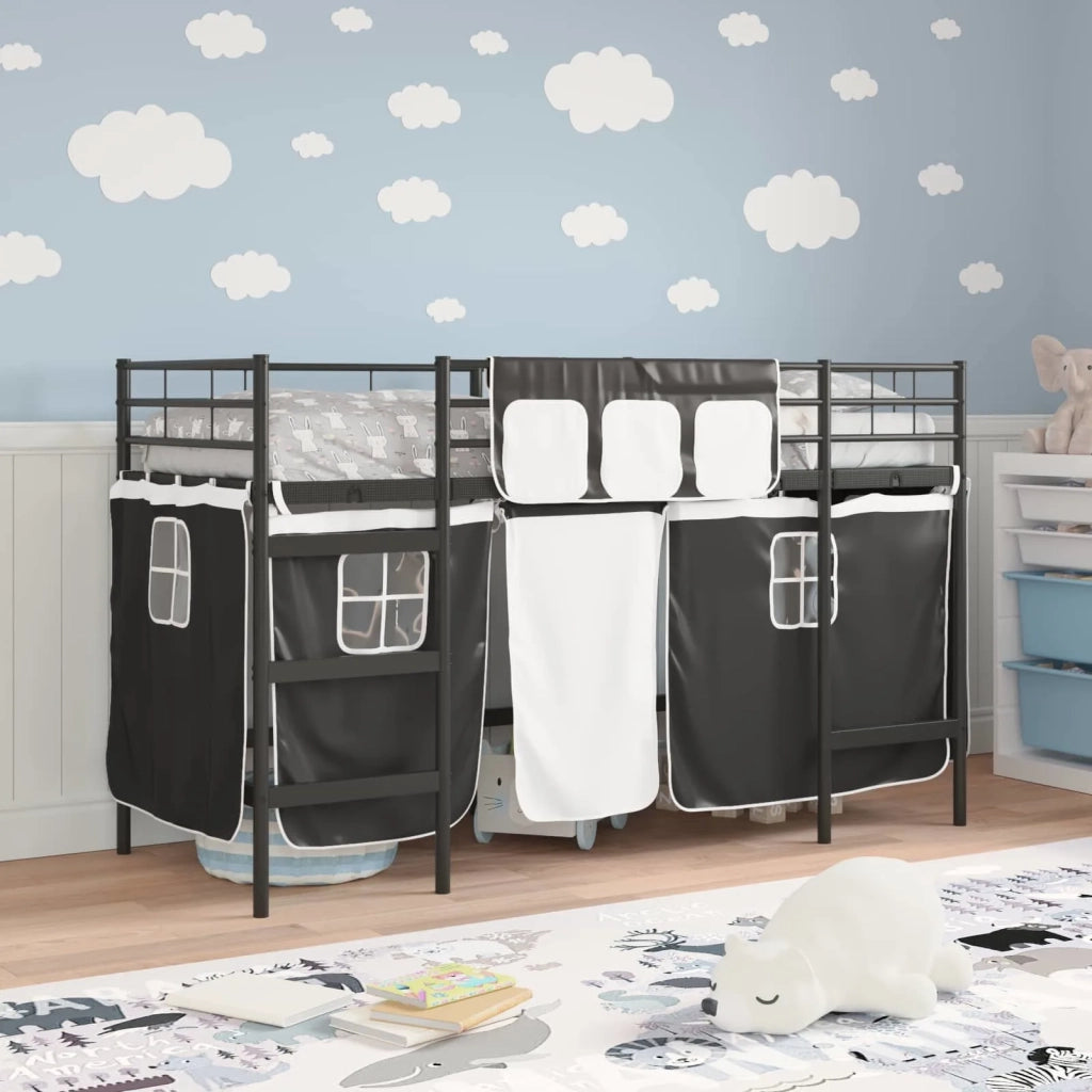Struttura del Letto Loft per Bambini con Tendine-Giroletto per bambini Nero 779361
