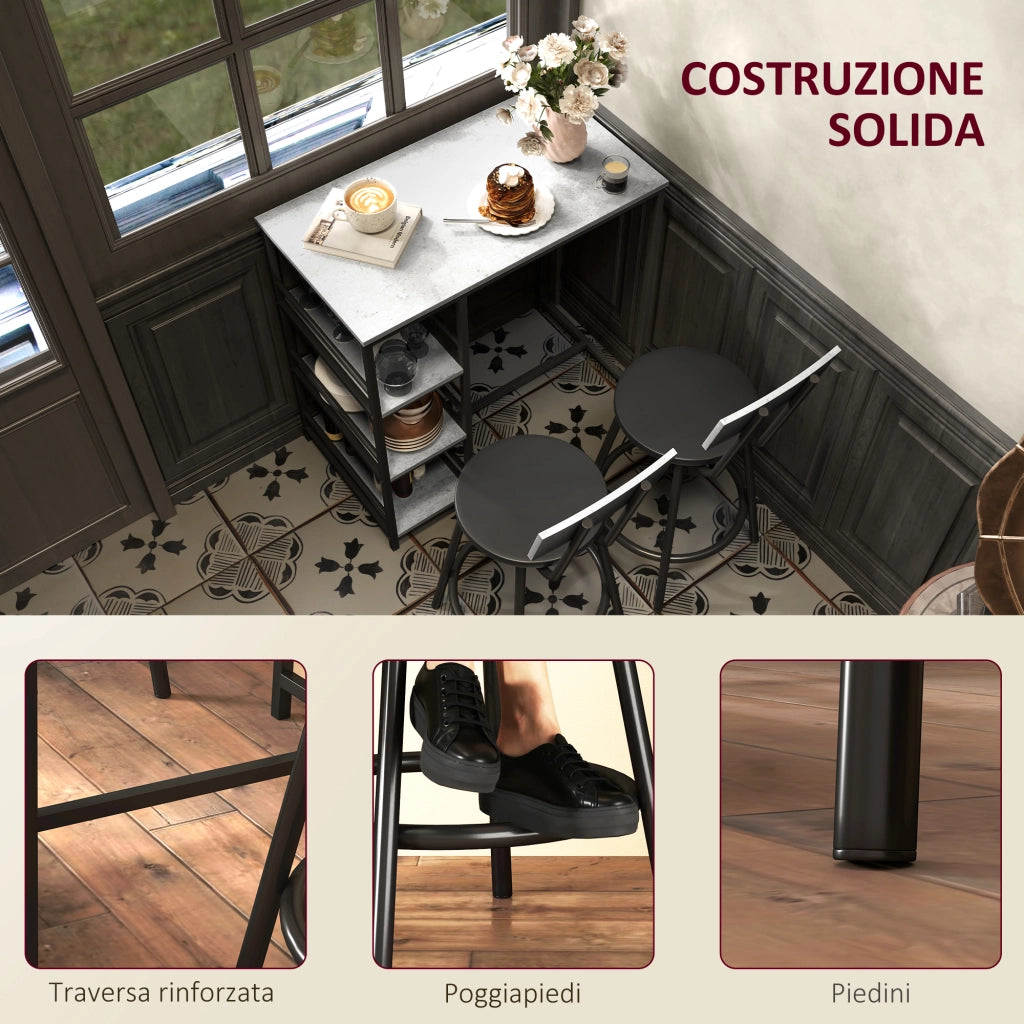 Set Sedie da Bar con Bancone ¨C Minimal ¨C Grigio Chiaro