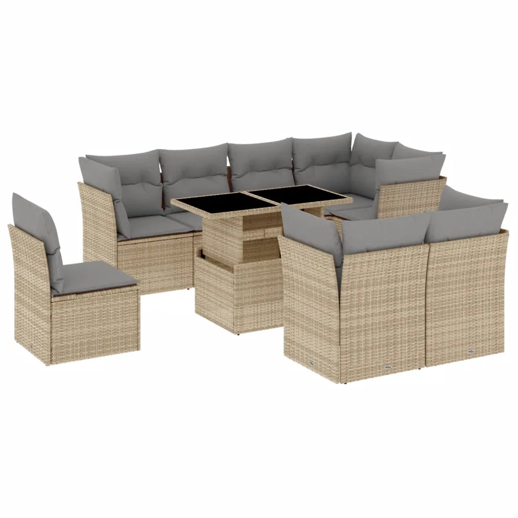 Set Divano da Giardino 9 pz con Cuscini Beige in Polyrattan 3266729