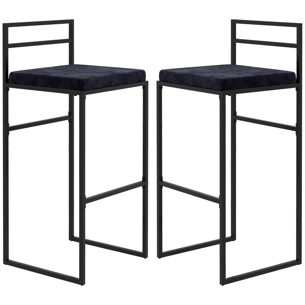 Set di 2 sgabelli alti da bar ¨C Minimal ¨C velluto nero, 74 cm
