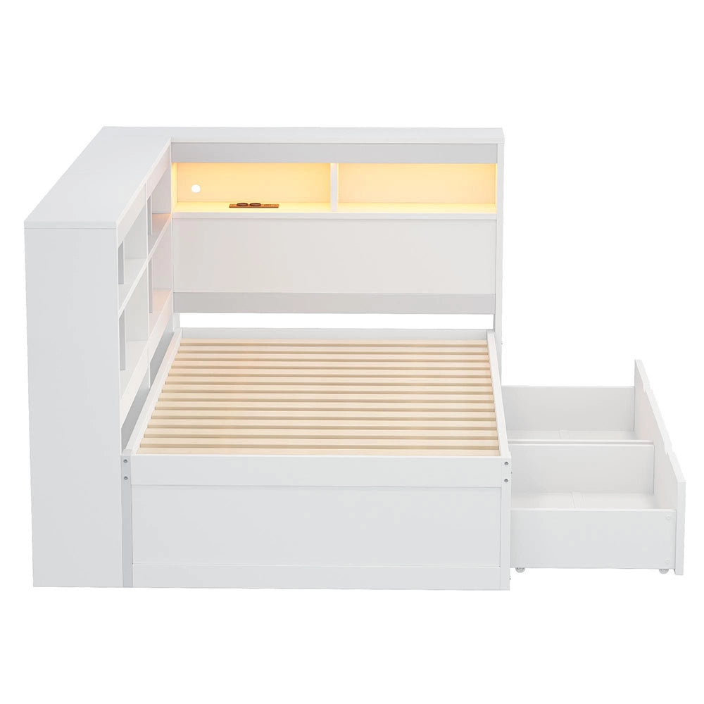 Divano letto massello 90x200cm - Xylo - bianco, porte USB, scomparti