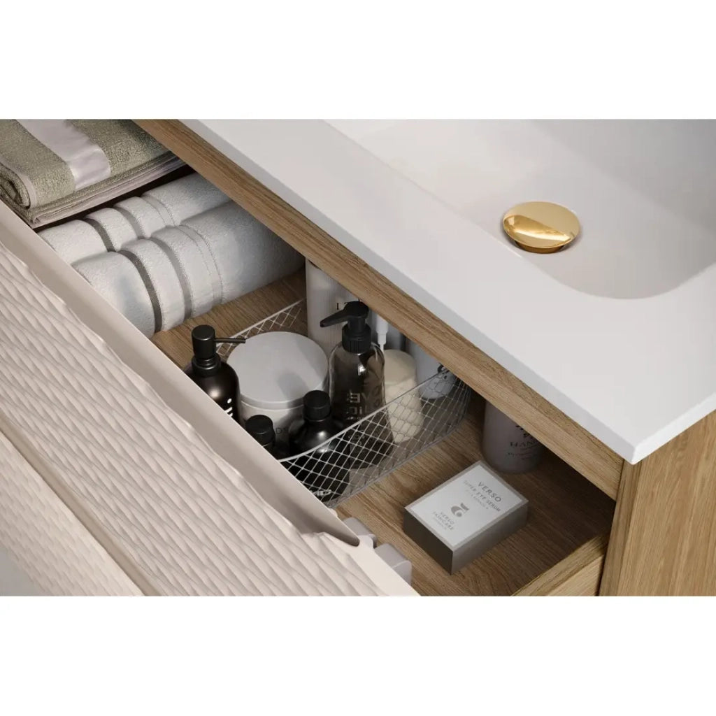 Mobile sottolavabo YOKA – Beige e rovere chiaro 80 cm
