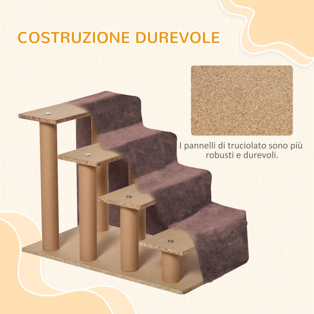 Scaletta per Cani a 4 Gradini con Rivestimento Sfoderabile e Lavabile, Portatile, 60x35x44 cm, Marrone