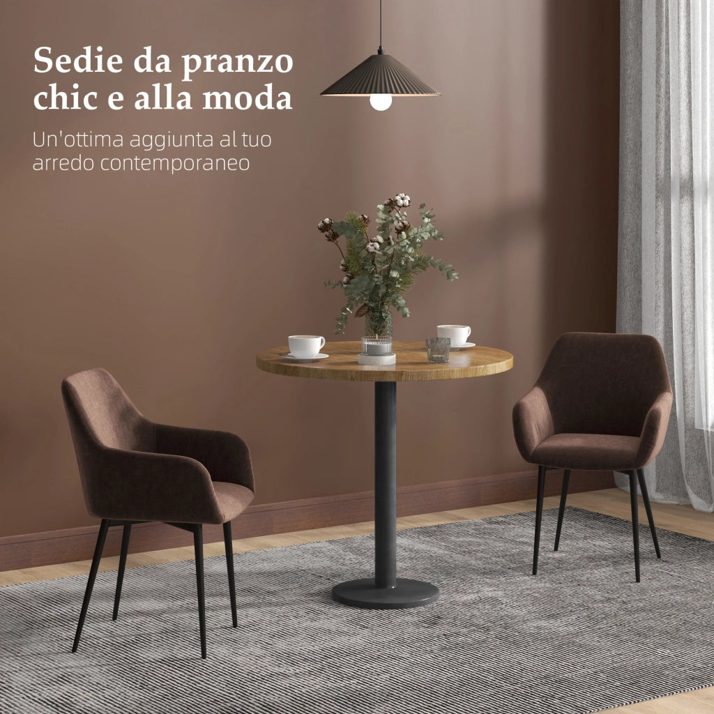 Set 2 Sedie da Pranzo Imbottite con Braccioli in Tessuto Effetto Velluto ¨C Minimal ¨C Marrone 54x57x80 cm