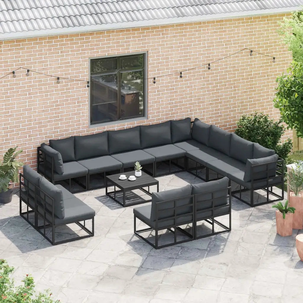 Set Divano da Giardino con cuscino 13 pcs Nero Alluminio 3378929