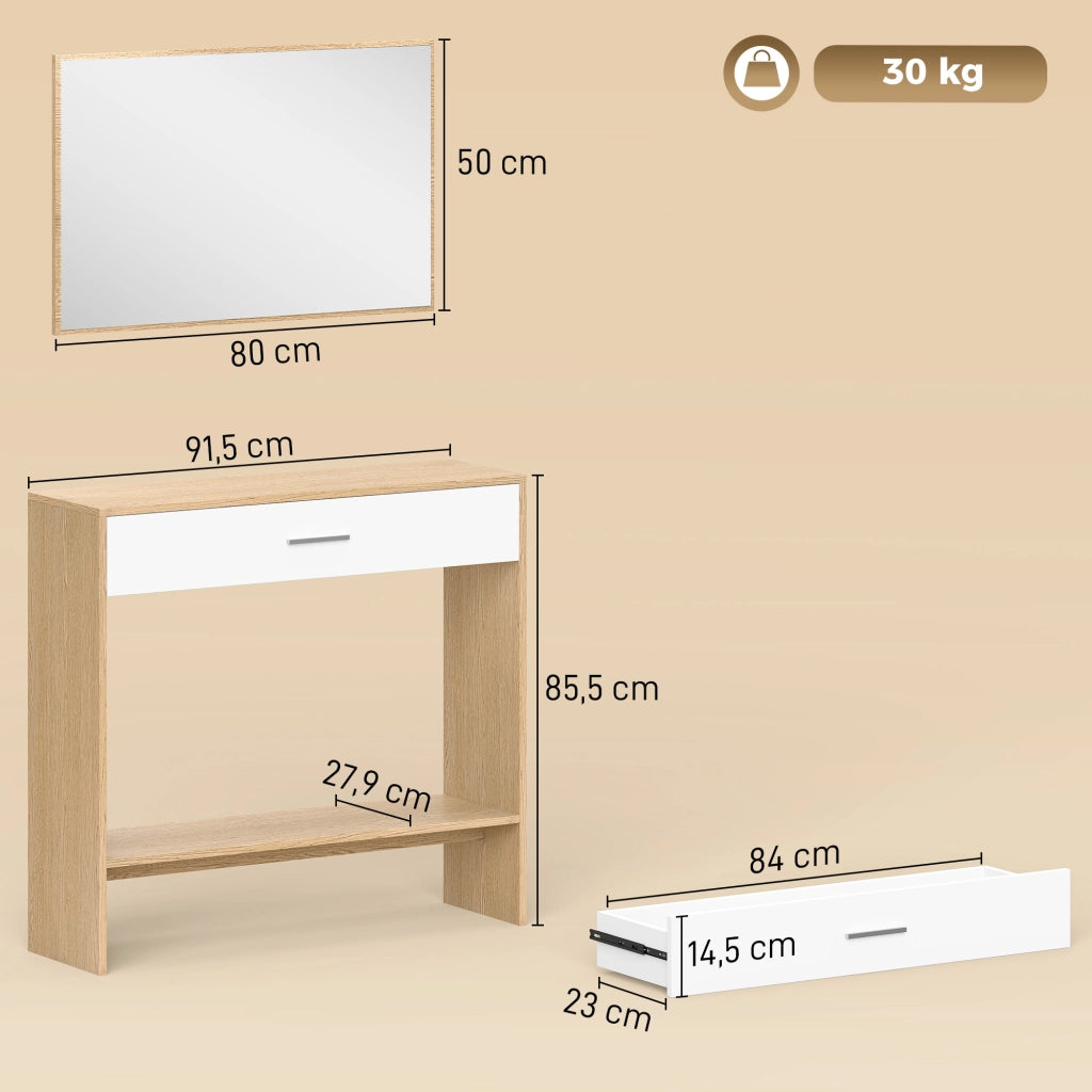 Consolle ingresso con specchio e cassetto ¨C Xylo ¨C legno rovere 91,5x27,9x85,5 cm