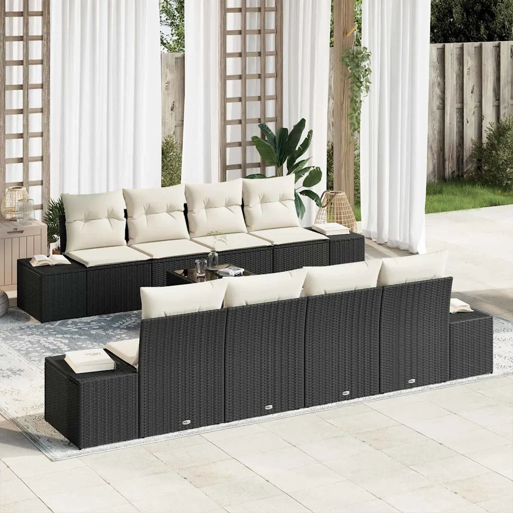 Set Divano da Giardino 7 pcs Nero e Crema polyrattan 3346987