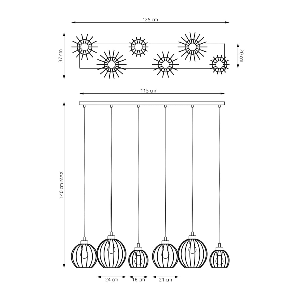 Sospensione Minimal Industrial Hathor 6 Luci Lineari Nera