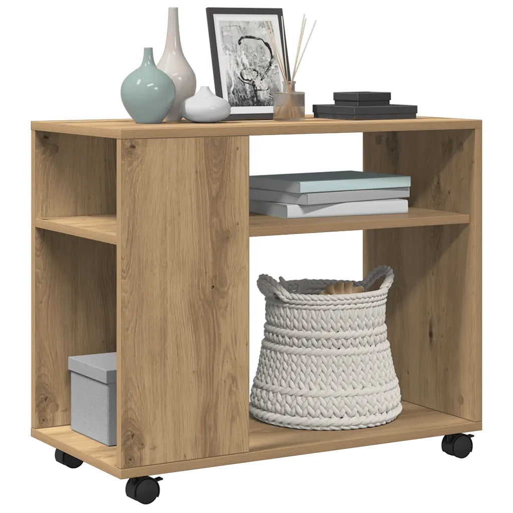 Tavolino | Tavolo laterale con Ruote Rovere Artigianale 70x35x60 cm in Truciolato