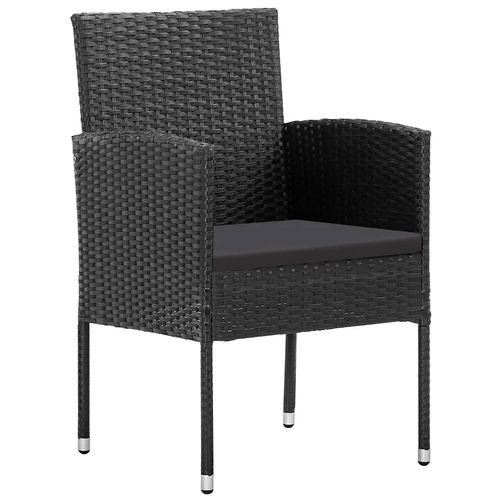 Set da Pranzo per Giardino con cuscino 3 pcs Nero polyrattan