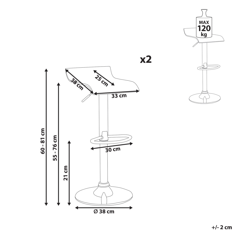 Set di 2 sedie da bar girevoli in acrilico trasparente gambe in metallo argentato regolabile in altezza stile moderno