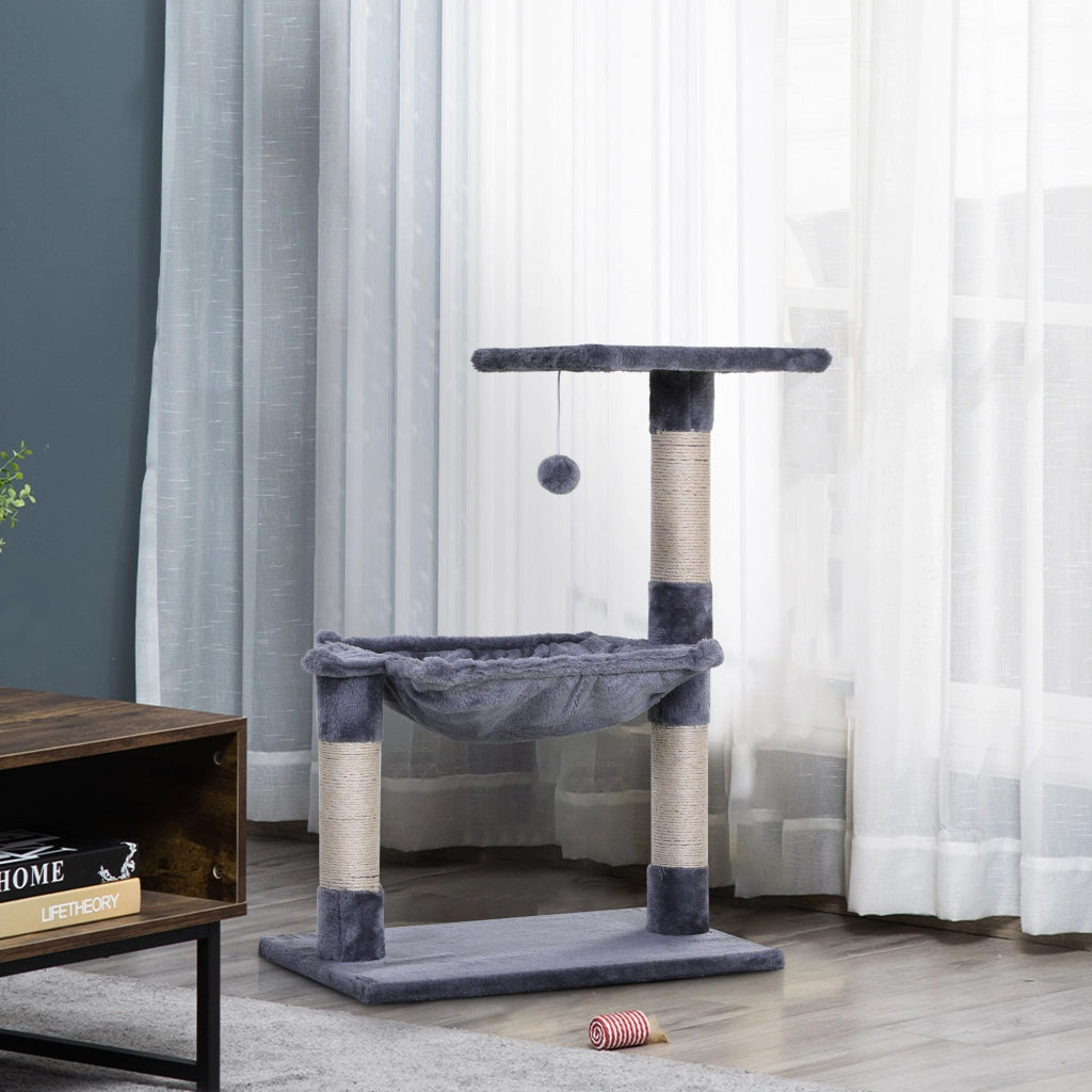 Arbre ¨¤ chat con 3 griffoirs, plateforme, hamac e boule ¨C Minimal ¨C grigio, 50x36x70 cm