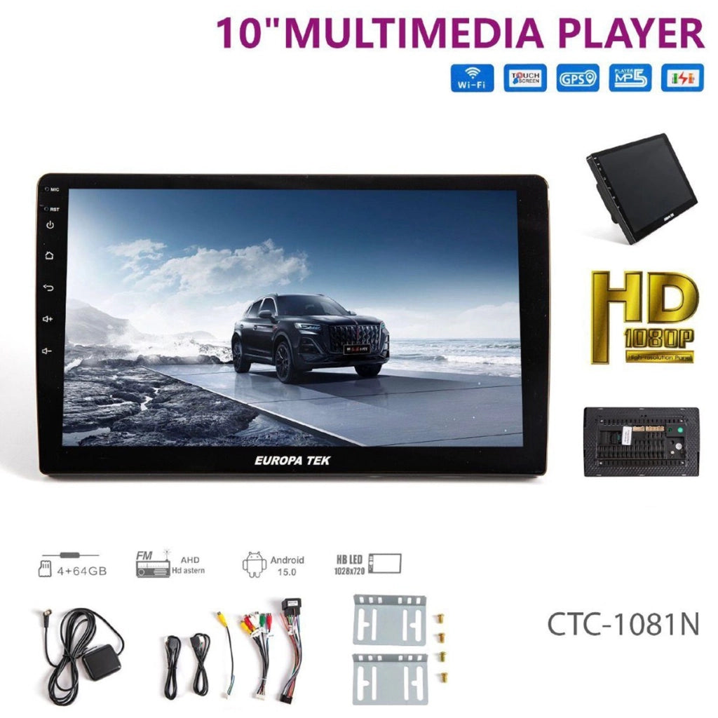 AUTORADIO ANDROID 15.0 10" HD WIFI GPS BLUETOOTH 4+64GB TOUCHSCREEN CTC1081N