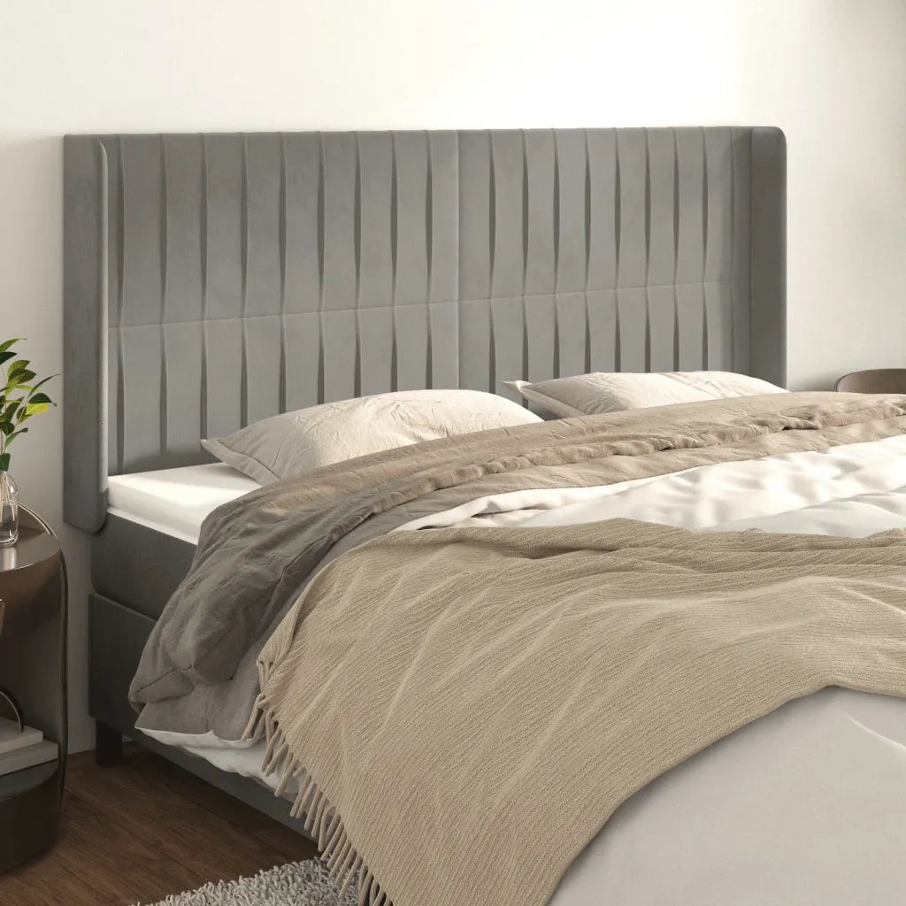 Testiera | Testata ad Orecchio Grigio Chiaro 163x16x118/128 cm in Velluto