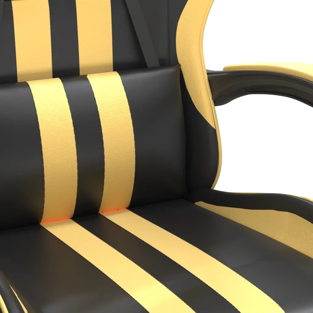 Sedia da Gaming Girevole con Poggiapiedi Nero e Oro Similpelle 349533