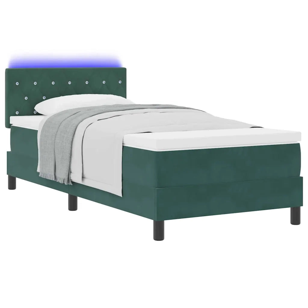 Letto a Sorgente LED con led Verde Scuro 90 x 190 cm Velluto 3342557