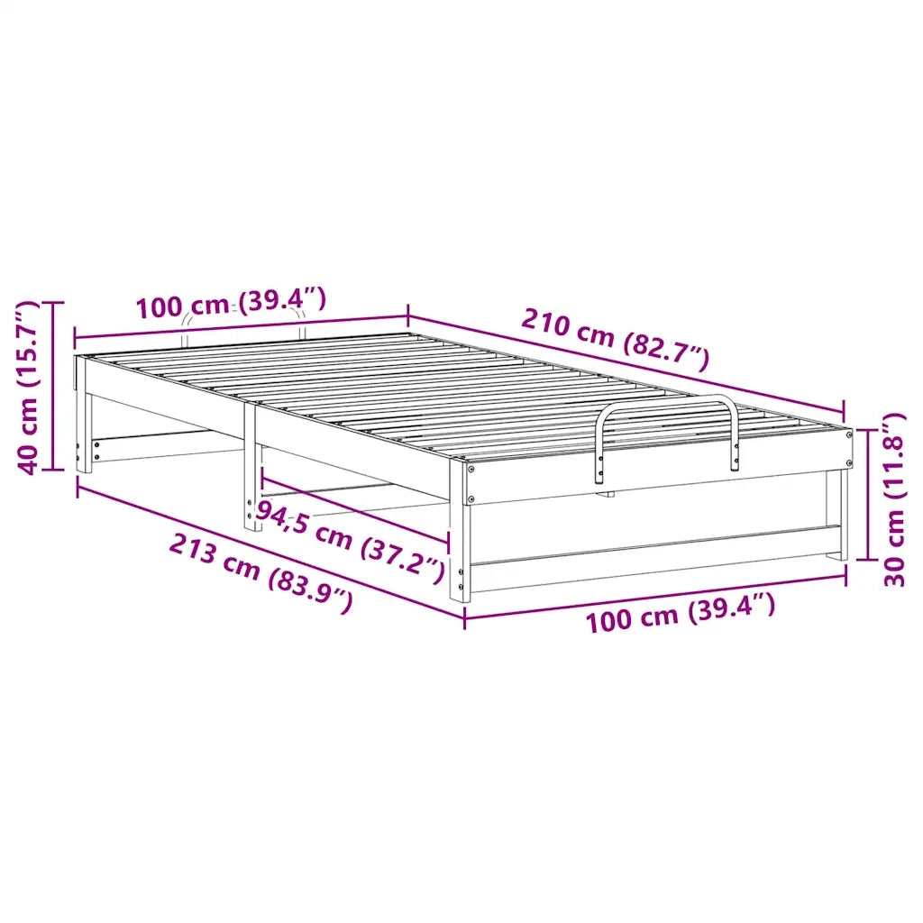Struttura del letto Marrone 100 x 210 cm Pino massello 873165