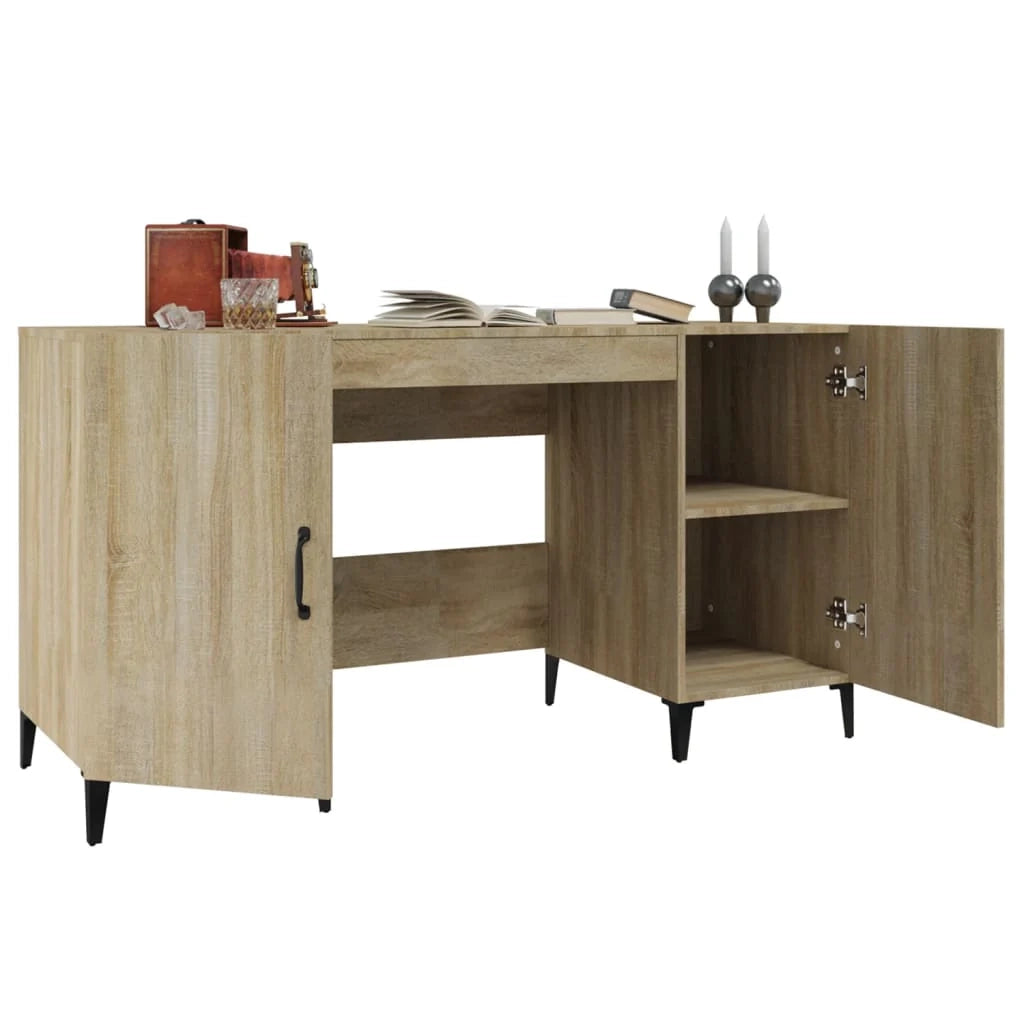 Scrivania tavolo postazione di lavoro mobile per computer studio rovere Sonoma 140 x 50 x 75 cm legno ingegnerizzato marrone 02_0023645