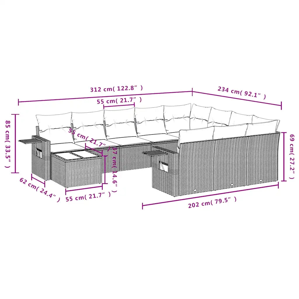 Set Divani da Giardino 11 pz con Cuscini Polyrattan Marrone 3220732