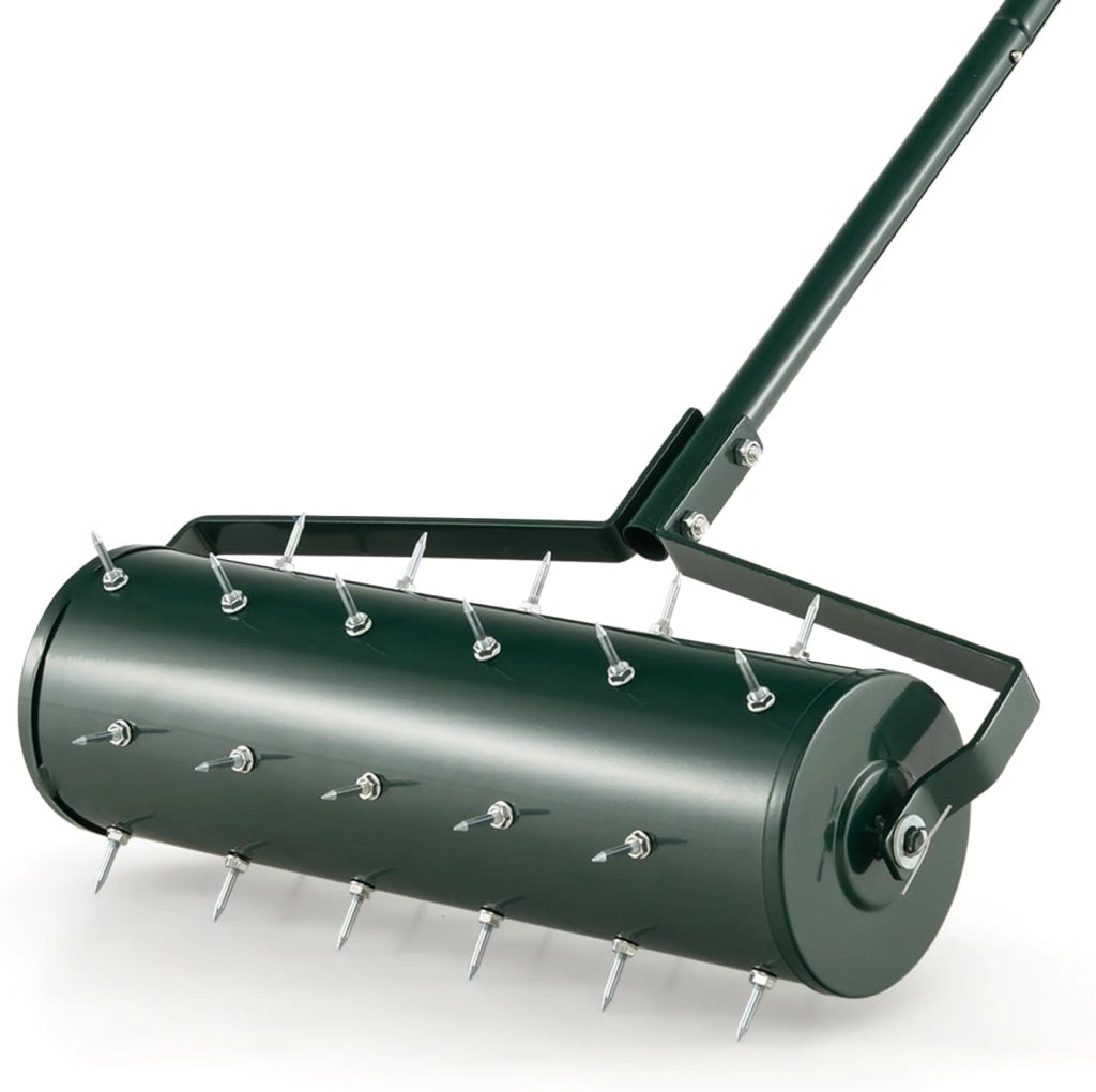 Arieggiatore per Prato a Rullo 44/53 cm, Aeratore Rullo da Giardino Manuale con Chiodi da 3,5 cm, in Metallo Antiruggine con Manico, Ideale per Prato, Orto e Terreno (53 x 130 cm, Verde)