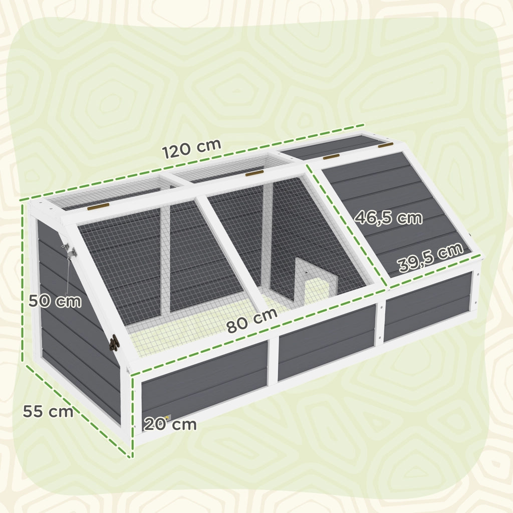 Gabbia recinto per animali piccoli tartaruga in legno con coperchio apribile 2 spazi ¨C Xylo ¨C Grigio