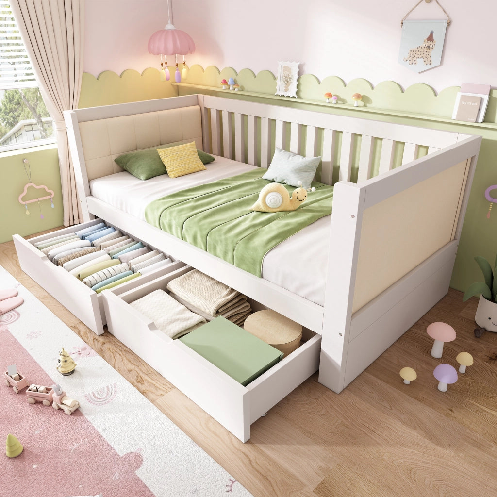 Divano letto con cassettoni in legno 90x200 cm