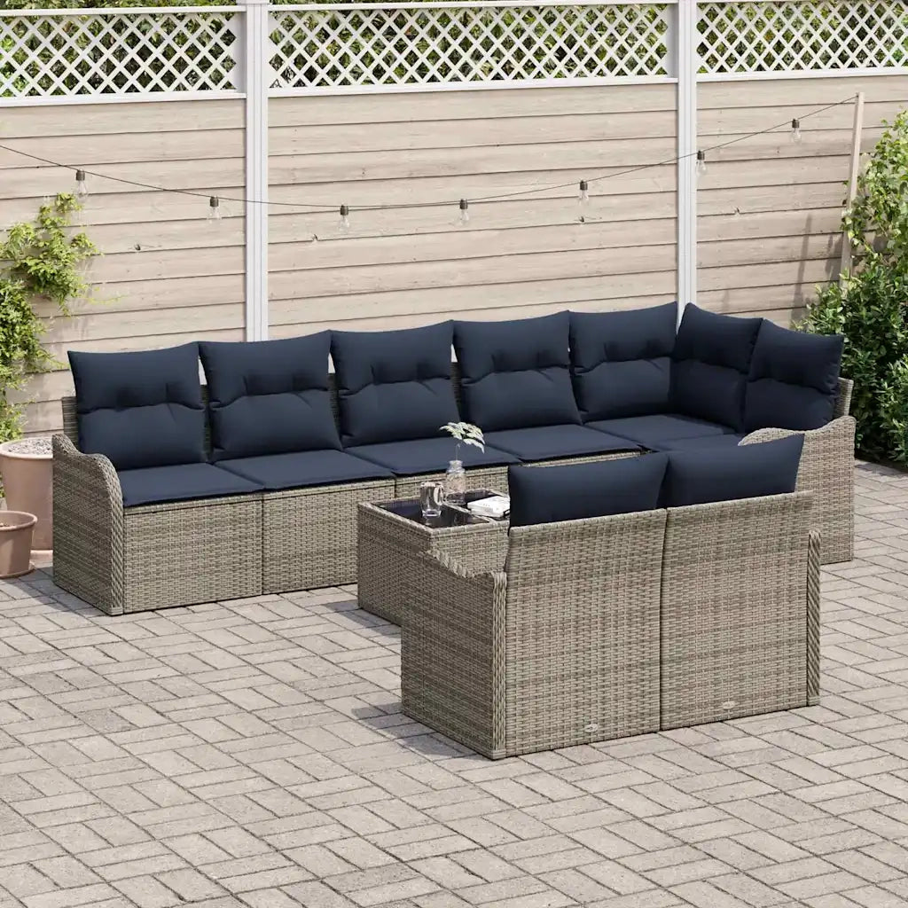 Set Divano da Giardino 9 pz Grigio polyrattan 3345765