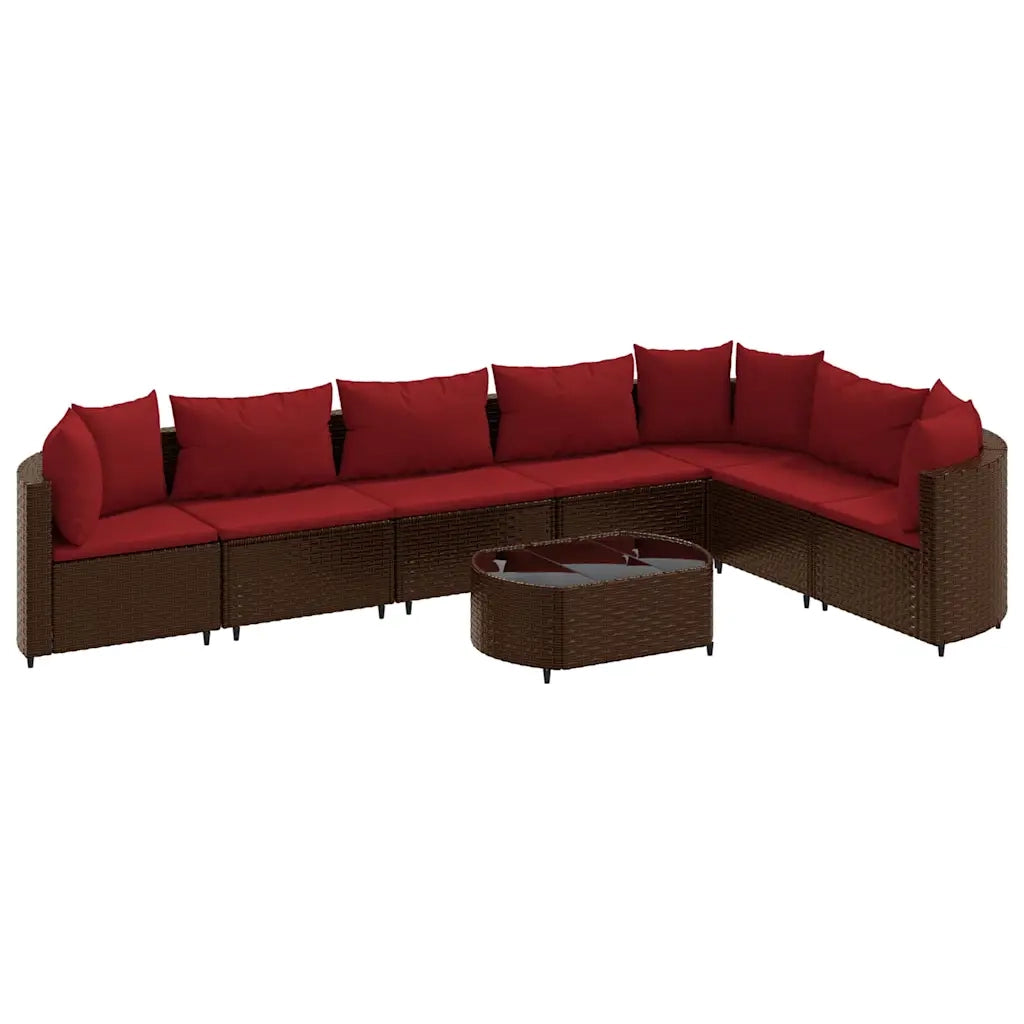 Set Divani da Giardino 8 pz con Cuscini Marrone in Polyrattan